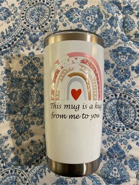 Amazon White Travel Tumbler with Pink, Gold & Red Accent